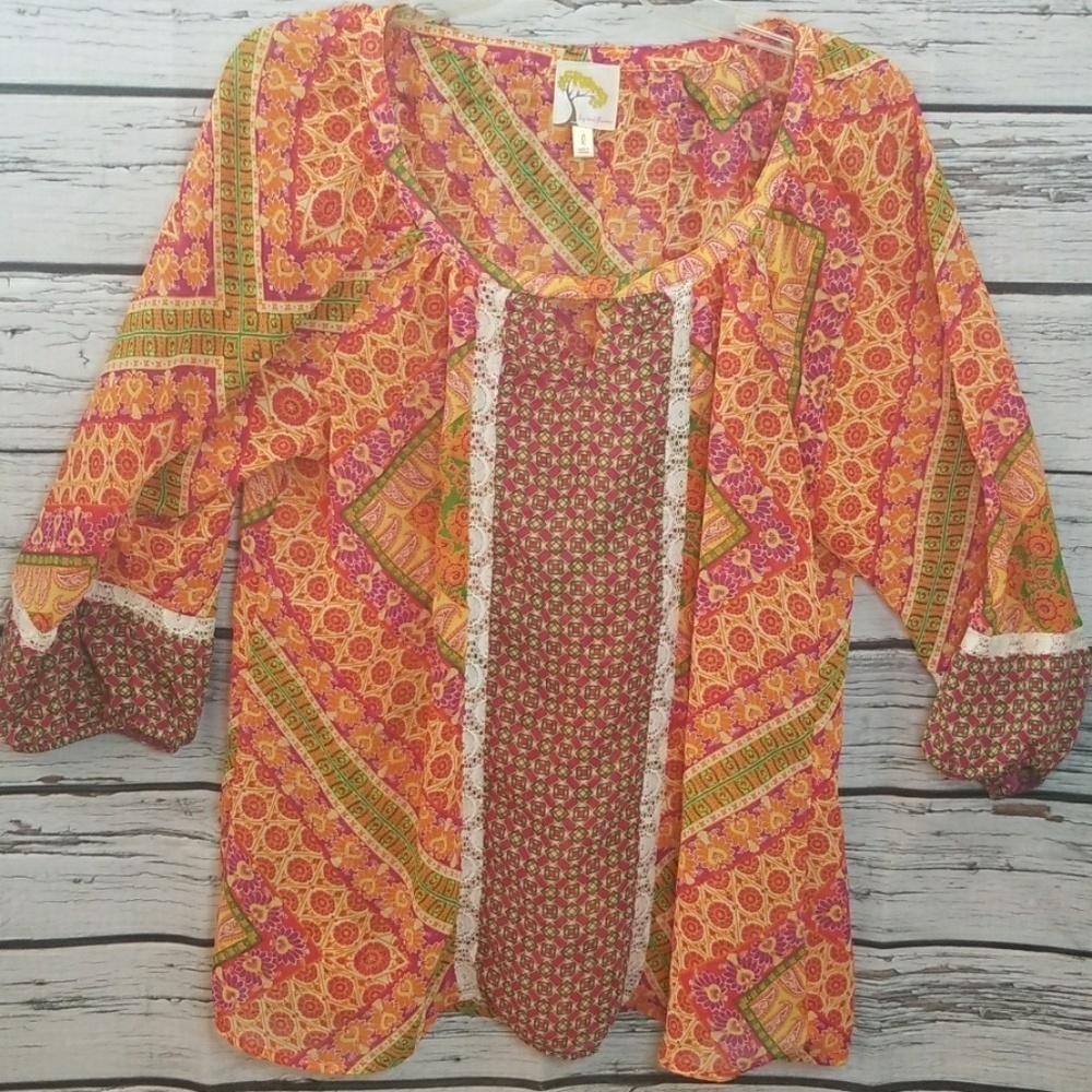 NWOT Anthropologie Fig and flower bohemian top Lg
